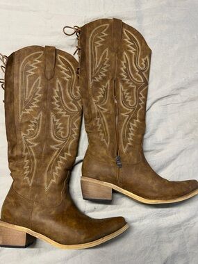 Over-the-Knee Western Boots in Brown Lace Up — Stylish Women’s Riding Boots